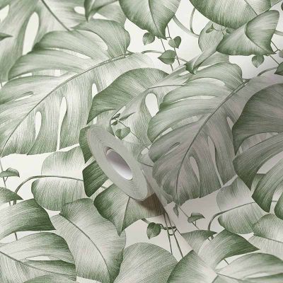 384821 Sale Wallpaper jungle monstera leaves tendrils green white